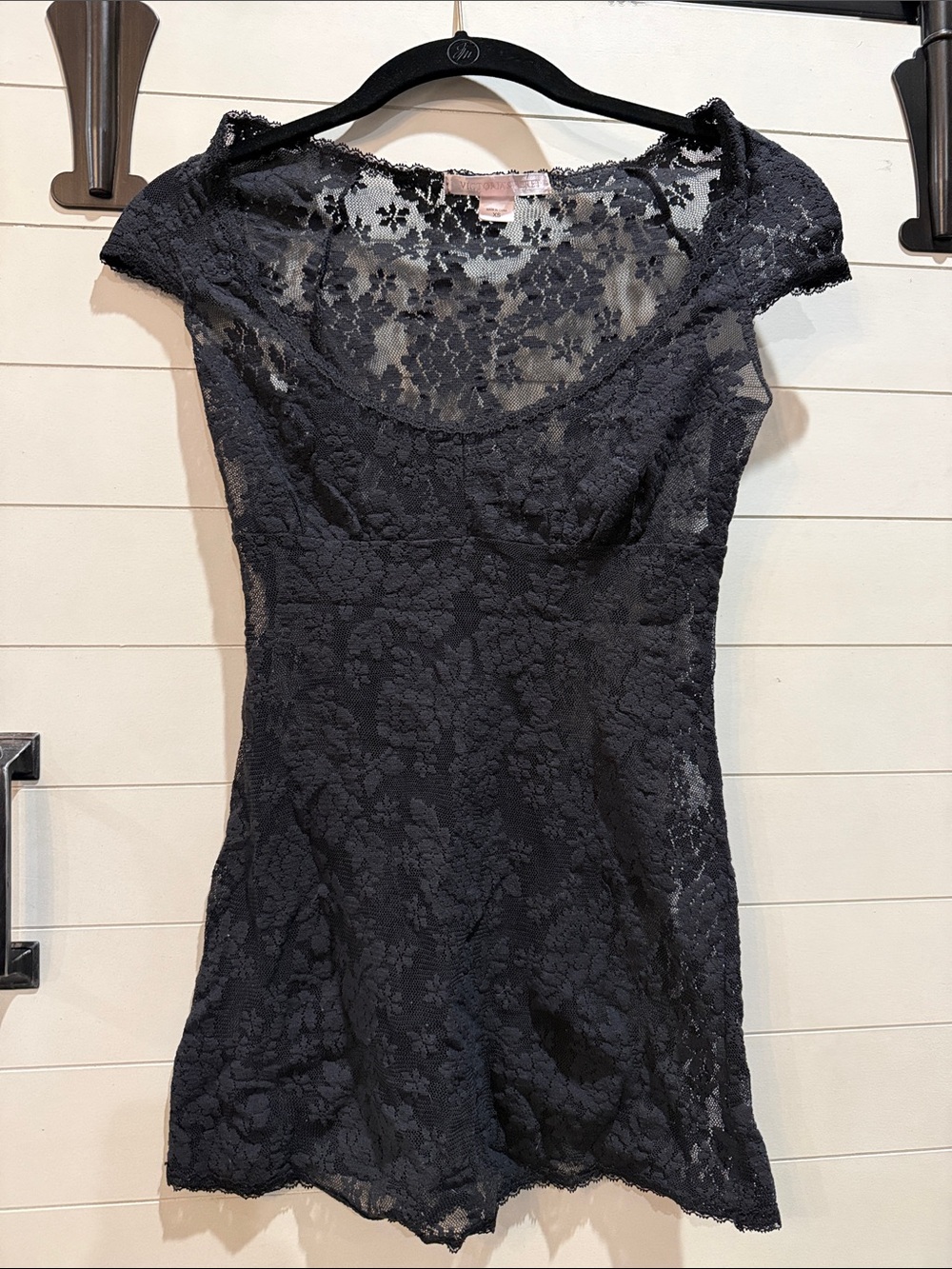 Victoria’s Secret Black Lace Scoop Neck Top / night shirt / chemise